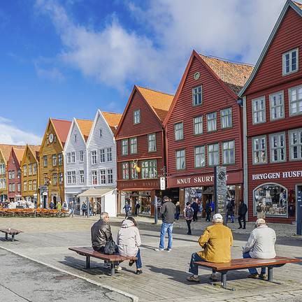 Centrum van Bryggen in Bergen, Noorwegen