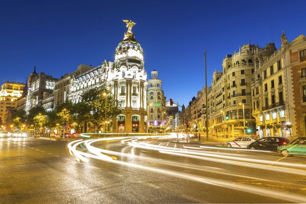 Gran Via in Madrid, Spanje