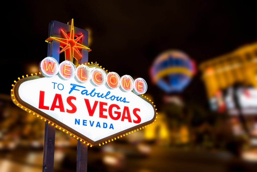 Las Vegas bord en The Strip op de achtergrond in de Verenigde Staten