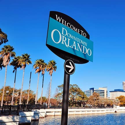 Bord met welkomsttekst in Orlando, Florida, Amerika