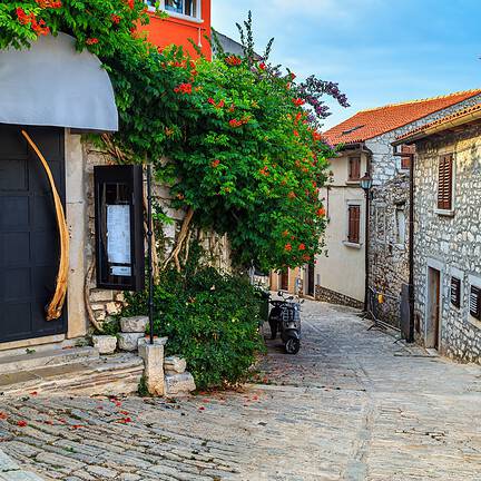 Middeleeuwse straat in Rovinj, Istrië, Kroatië