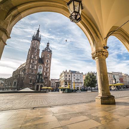 Marktplein van Oude stadscentrum van Krakau, Polen