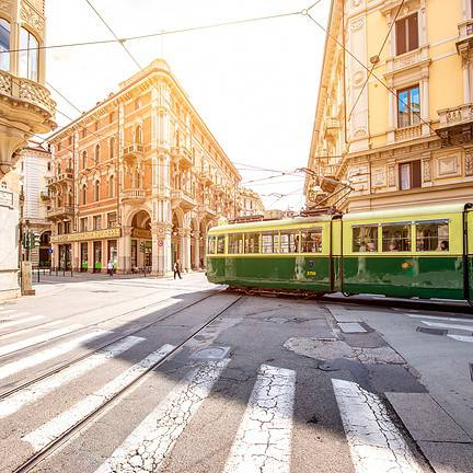 Oude tram in de stad Turijn, Italië