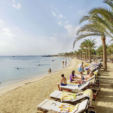 Strand van Sindbad Aqua Resort & Aqua Hotel in Hurghada, Egypte