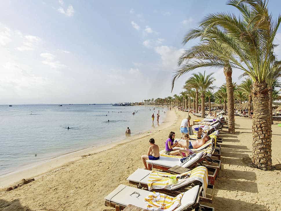 Strand van Sindbad Aqua Resort & Aqua Hotel in Hurghada, Egypte