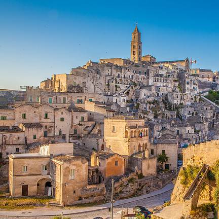 Middeleeuwse stad Sassi de Matera in Puglia, Italië