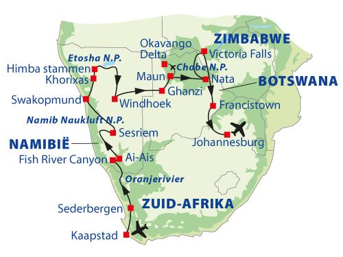 Dagprogramma van Rondreis en safari door zuidelijk Afrika 