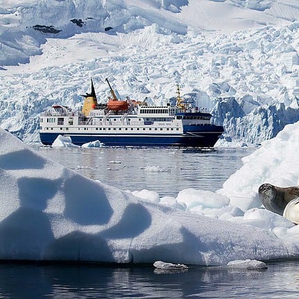 De Ocean Nova vaart tussen ijsbergen en zeehonden