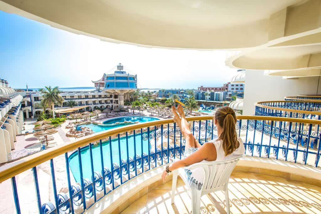 Balkon van het Seagull Resort in Hurghada, Egypte
