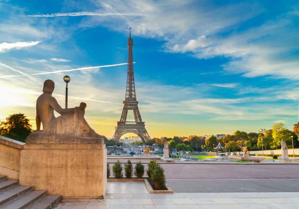 Uitzicht op de Eiffeltoren en Trocadero in Parijs, Frankrijk