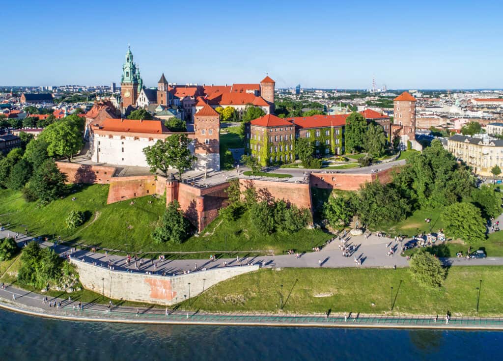 Uitzicht op het Wawel kasteel in Krakau, Polen