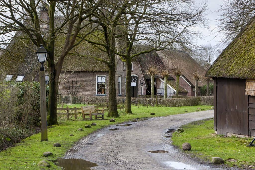 straat met boerderijen in Orvelte, Drenthe
