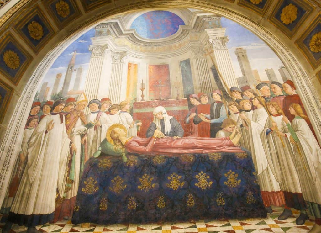Fresco van Santa Fina in de kapel